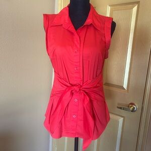 Ann Taylor red Women’s Button-Down Shirt w/tie @ waist.